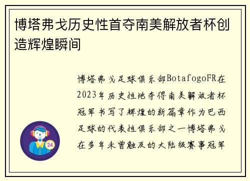博塔弗戈历史性首夺南美解放者杯创造辉煌瞬间